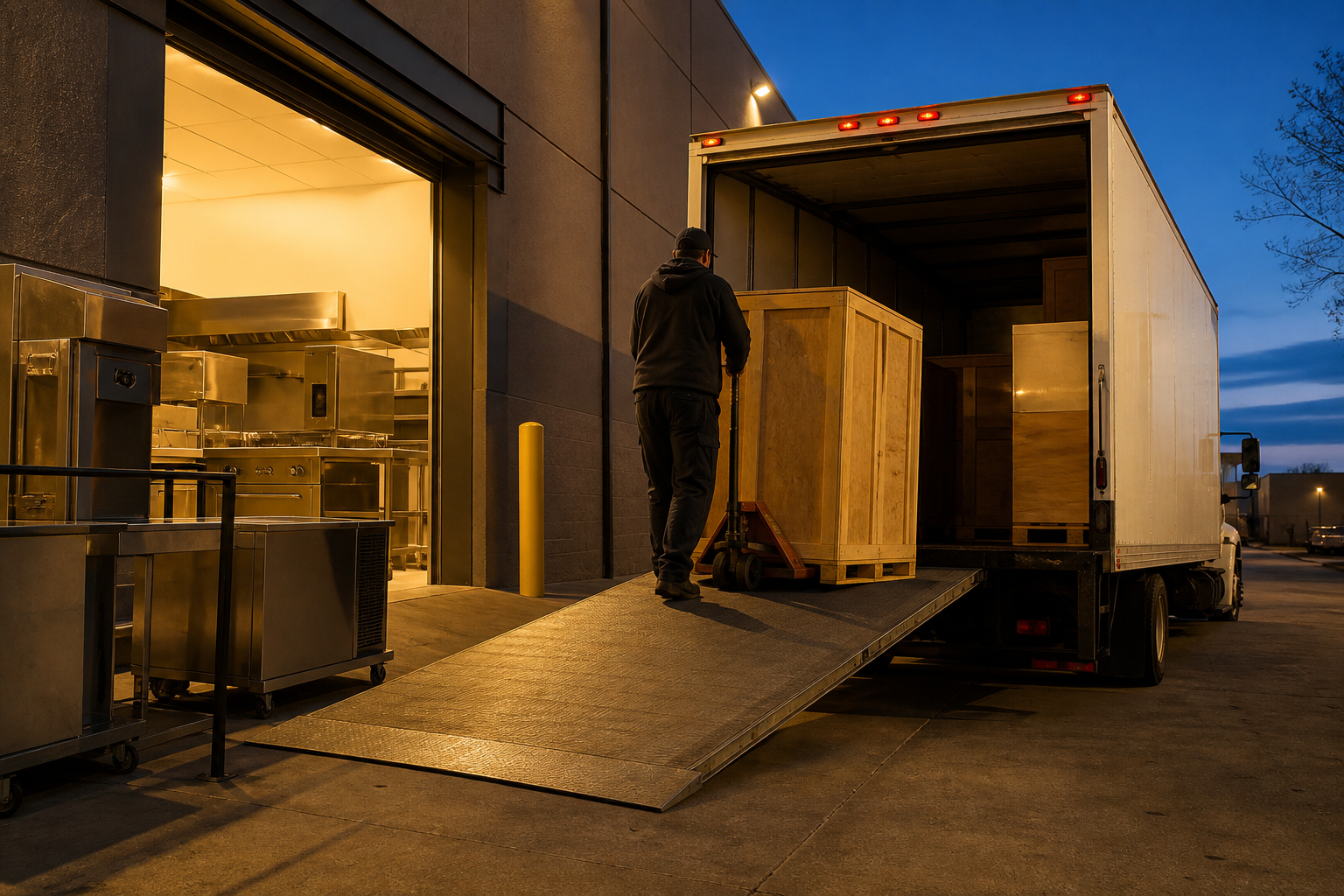 Loading dock with equipment crates